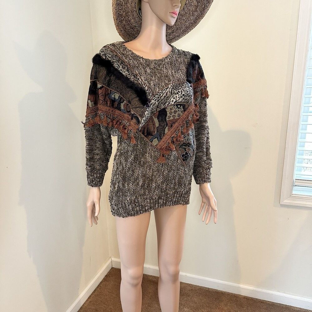 Vintage 90s Bonnie Bill by Holly Sweater  Ramie Cotton Boho Wearable Art S